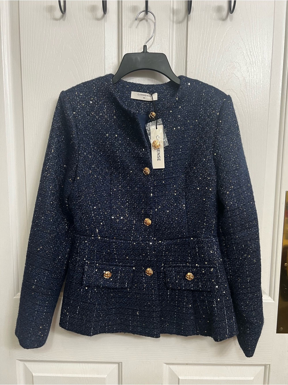 Commense Navy Tweed Jacket with Gold Buttons